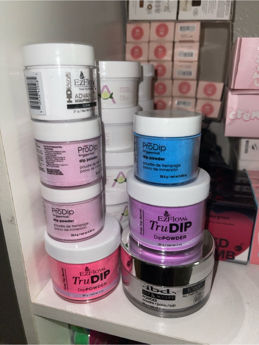 7 containers EzFlow TruDIP & ProDip Nail Dip Powder ibd powder